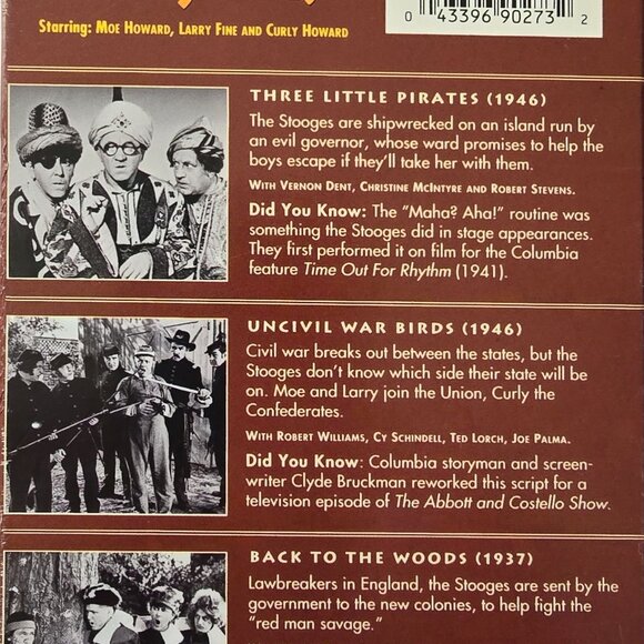 The Three Stooges Three Little Pirates VHS Includes Uncivil War Birds & Back - Picture 5 of 11